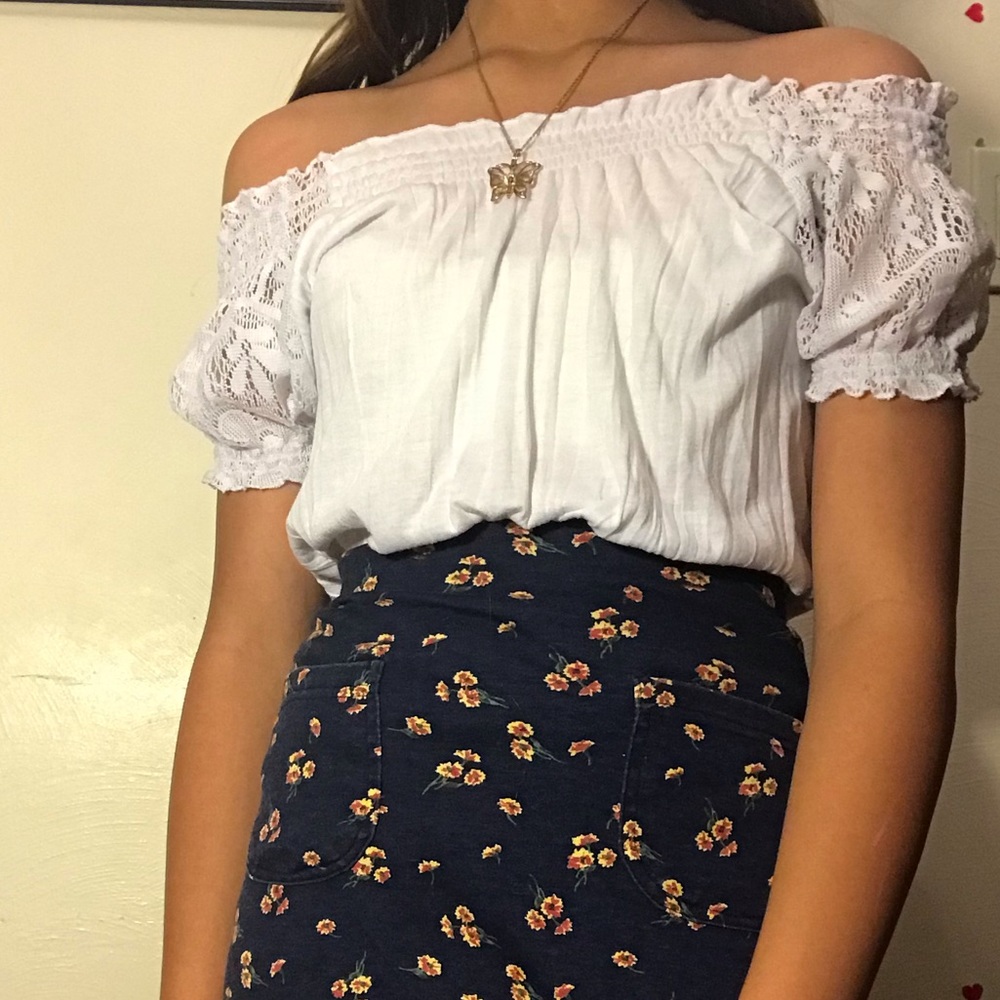 White off the shoulder lace top